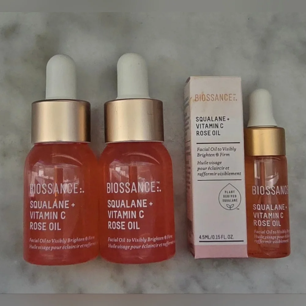 NEW BIOSSANCE Squalane + Vitamin C Rose Oil, Set of 3